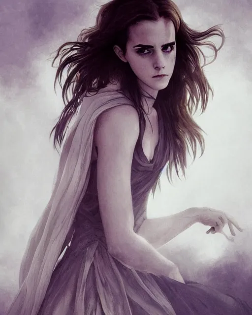 Prompt: clear portrait of emma watson, somber appearance, ripped clothing, looking her shoulder, wearing the one ring of sauron, background hyper detailed, character concept, full body, dynamic pose, intricate, elegant, highly detailed, digital painting, artstation, concept art, smooth, sharp focus, illustration, art by artgerm and greg rutkowski and alphonse mucha
