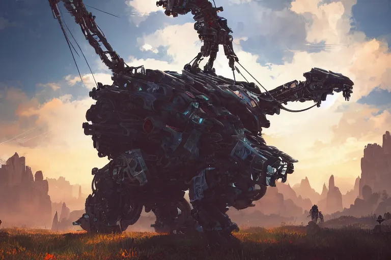 Image similar to stalker machine mecanical creature robot of horizon forbidden west horizon zero dawn radiating a glowing aura global illumination ray tracing hdr fanart arstation by ian pesty and alena aenami artworks in 4 k