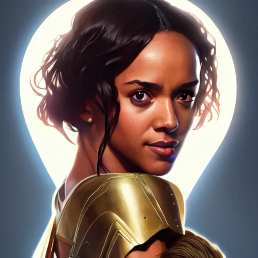 Prompt: Maisie Richardson-Sellers as Super Girl, western, D&D, fantasy, intricate, elegant, highly detailed, digital painting, artstation, concept art, matte, sharp focus, illustration, art by Artgerm and Greg Rutkowski and Alphonse Mucha