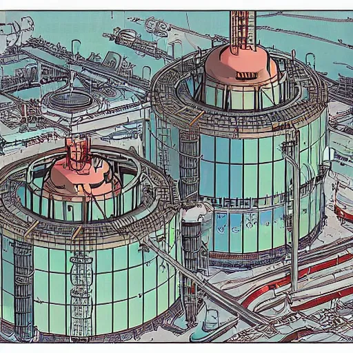 Prompt: illustration of an advanced nuclear power plant, studio ghibli, ultra hd