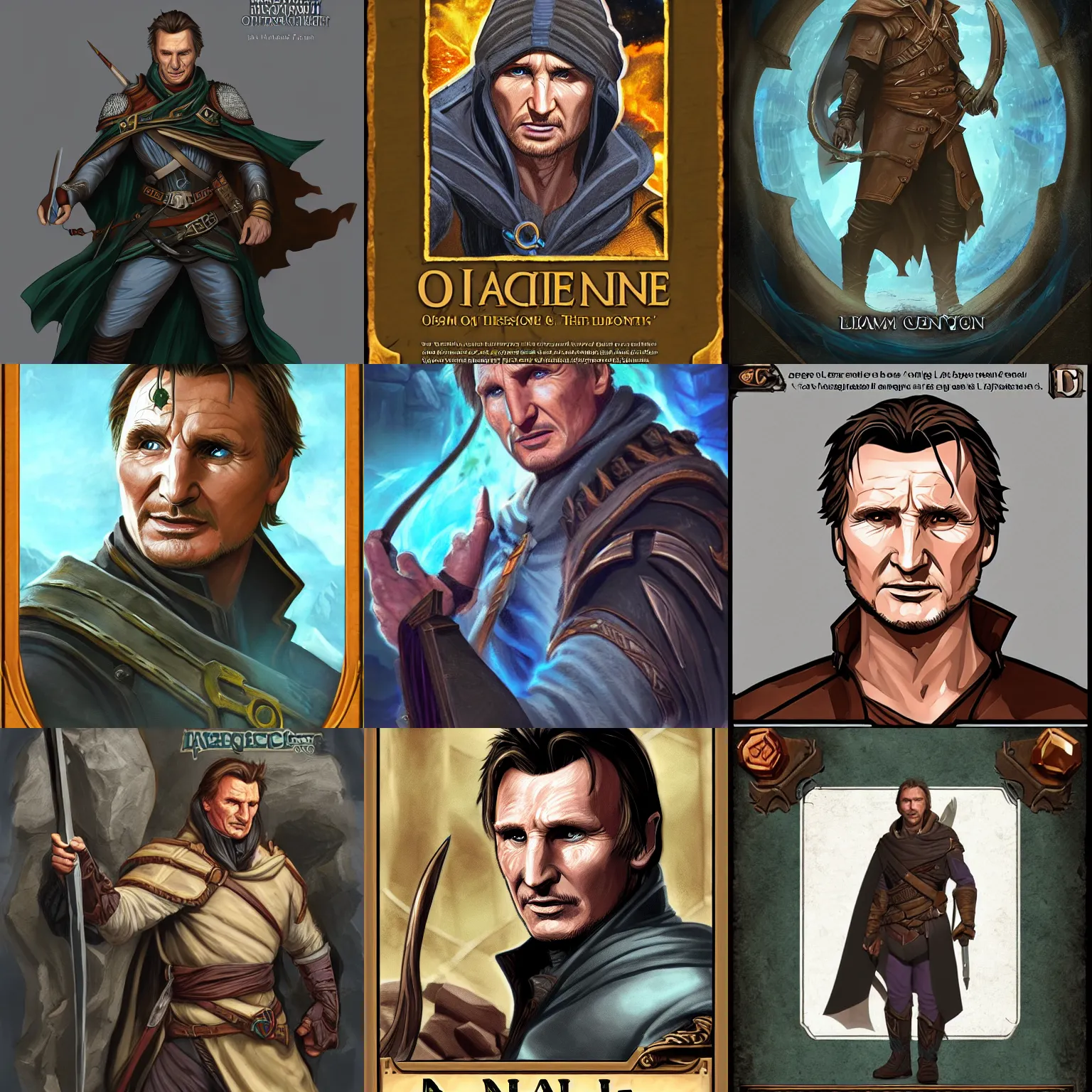 Prompt: Liam Neeson Magehunter Oracle Pathfinder character art d&d character portrait