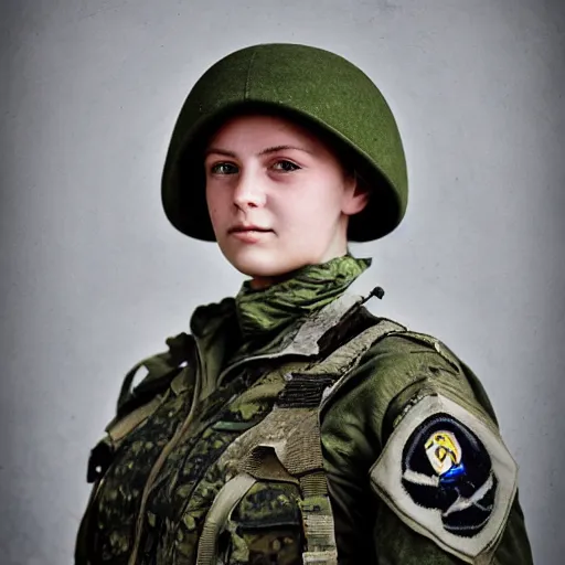 Image similar to beautiful portrait of a young ukrainian female soldier by frank miller