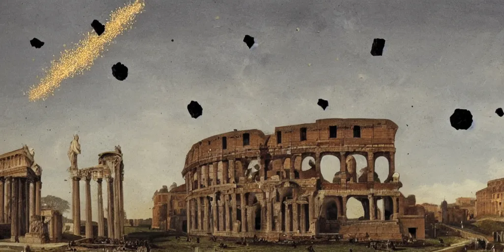 Image similar to meteorites falling from the sky on ancient rome