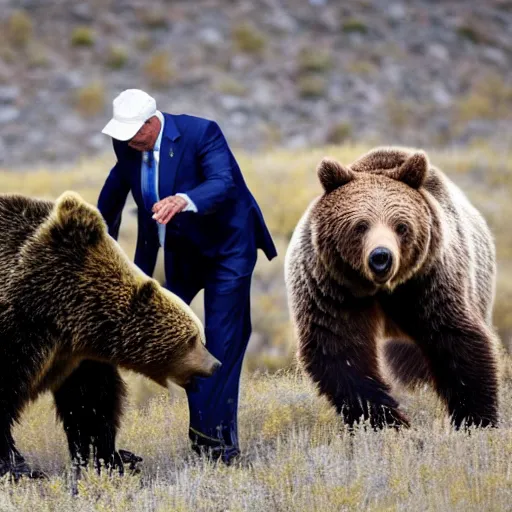 Prompt: Jerome Powell fighting a grizzly bear