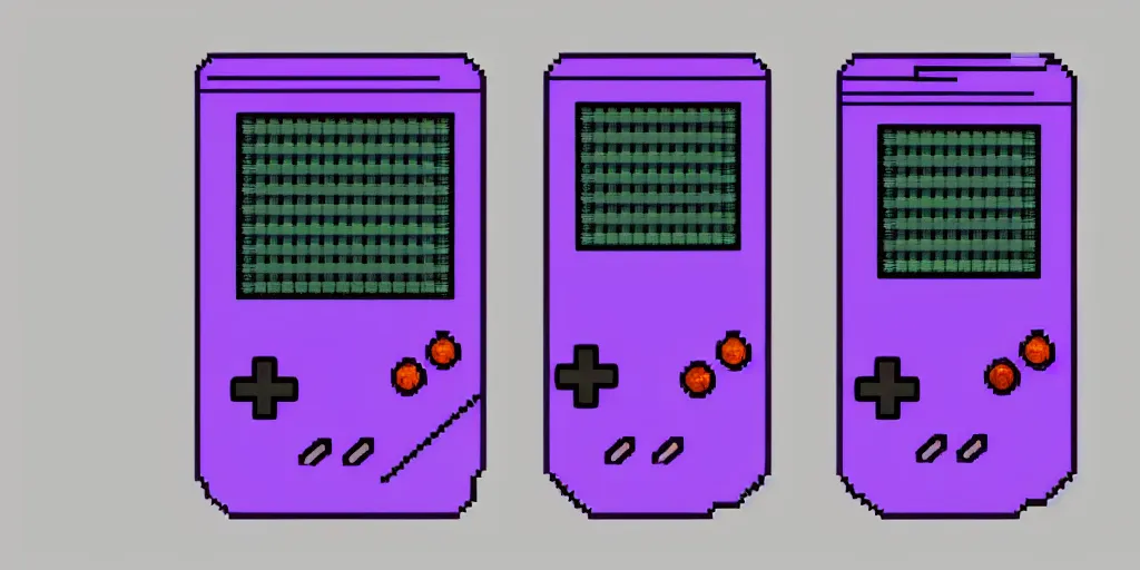 Image similar to purple gameboy handheld console, pixelart