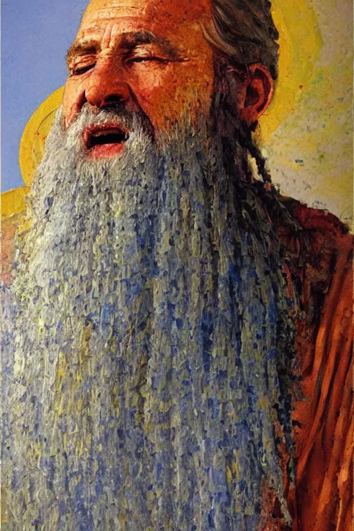 Image similar to highly detailed palette knife oil painting of a historically accurate depiction of the ancient biblical israeli prophet moses, thoughtful, by Peter Lindbergh, impressionistic brush strokes, painterly brushwork