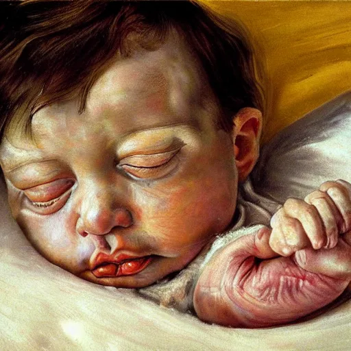 Prompt: high quality high detail painting by lucian freud, hd, portrait of newborn