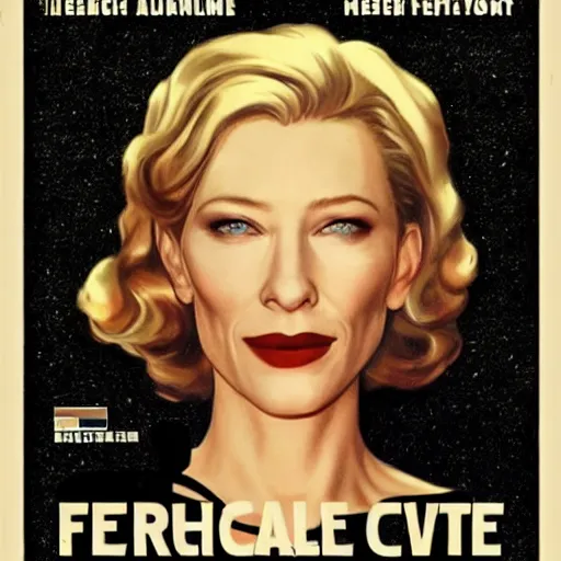 Image similar to cate blanchett ,retro, scifi, movie poster,