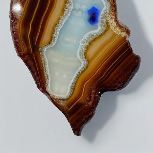 Image similar to a studio portrait of beach agate with the letter r in the banding white background