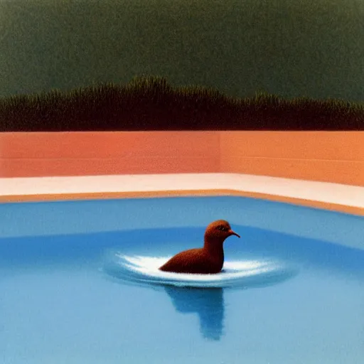Image similar to kiwi bird swimming in a pool, by quint buchholz, high quality