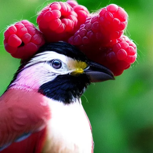 Image similar to photo of a bird made out of raspberries