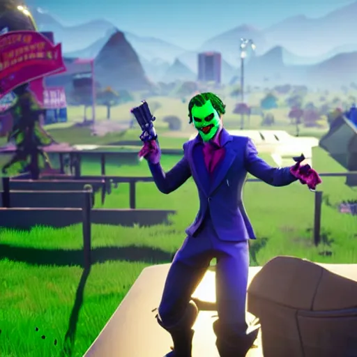 Prompt: The Joker gets a victory royale in Fortnite, unreal engine 5, screenshot