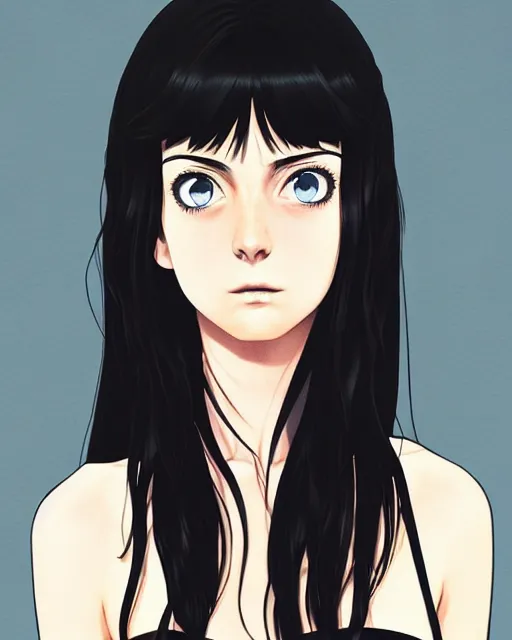 Image similar to portrait Anime kaya scodelario, skins, cute-fine-face, black-hair, blue eyes, pretty face, realistically shaded, Perfect face, fine details, Anime, skins, realistic shaded lighting by Ilya Kuvshinov, katsuhiro otomo, ghost-in-the-shell, magali villeneuve, artgerm, rutkowski, WLOP Jeremy Lipkin, Giuseppe Dangelico Pino, Michael Garmash, Rob Rey