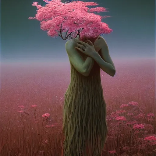 Image similar to a nature portrait of a p - zombie!!! natural lighting art dawn. highly detailed. colourful. moody. artstation, 4 k, by gerald brom zdzisław beksinski, and ansel adams and studio ghibli, horror, lots of sakura flowers, lovely