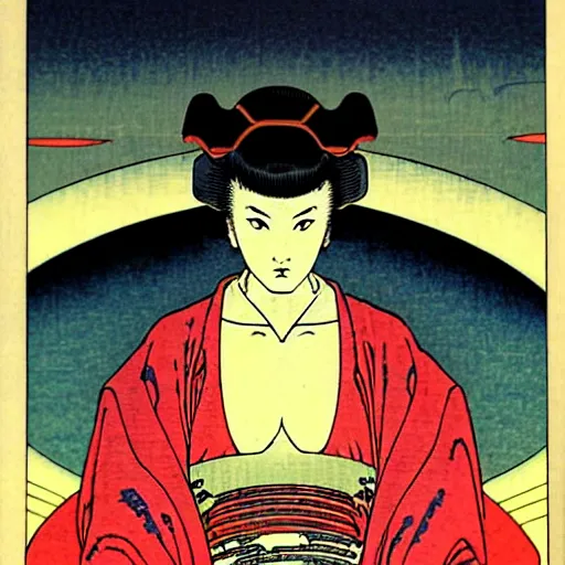 Prompt: a stunning portrait of a sci fi female oracle of flames by moebius hd wallpaper ukiyo - e oil on canvas matte illustration poster character art