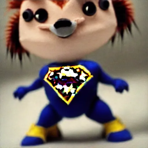 Image similar to an adorable superhero porcupine