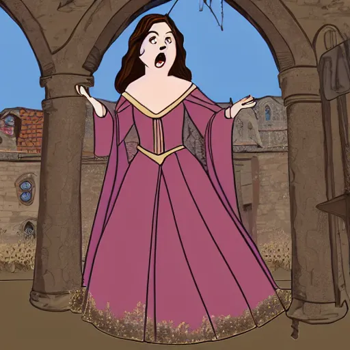 Prompt: rachel bloom as an animated princess looking at a statue of christ covered in bloody severed thief hands in a medieval world with lots of disease and cruelty, digital art