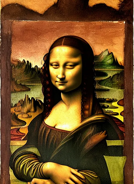 Prompt: painting on an african mermaid, art by leonardo davinci - in the style of'mona lisa'( 1 5 0 3 ), highly detailed, smooth, sharp focus, intricate, symmetry, masterpiece work of art,