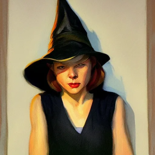 Image similar to a realistic witch portrait, by edward hopper, new artstation artist,