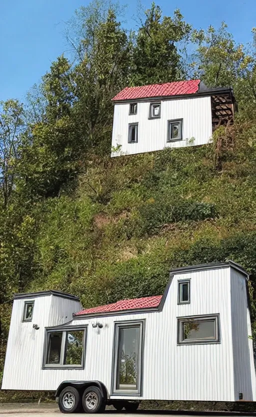 Prompt: tiny home that looks exactly like kamianets - podilskyi castle, but on a trailer