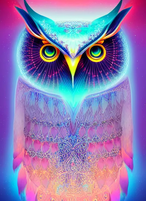 Image similar to symmetry!! product render poster vivid colors divine proportion owl, ice and snow, glowing fog intricate, elegant, highly detailed, digital painting, artstation, concept art, smooth, sharp focus, illustration,