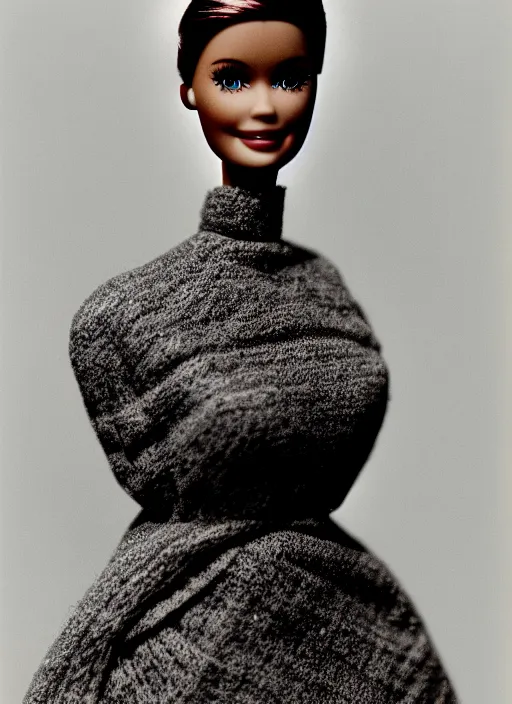 Image similar to realistic photo of a a barbie girl doll made of black brushwood, greyscale grain 1 9 6 0, life magazine photo, natural colors, metropolitan museum, kodak