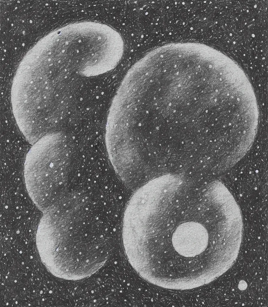 Image similar to a beautiful painting of a planet made out of small circles, rough charcoal sketch, black dots