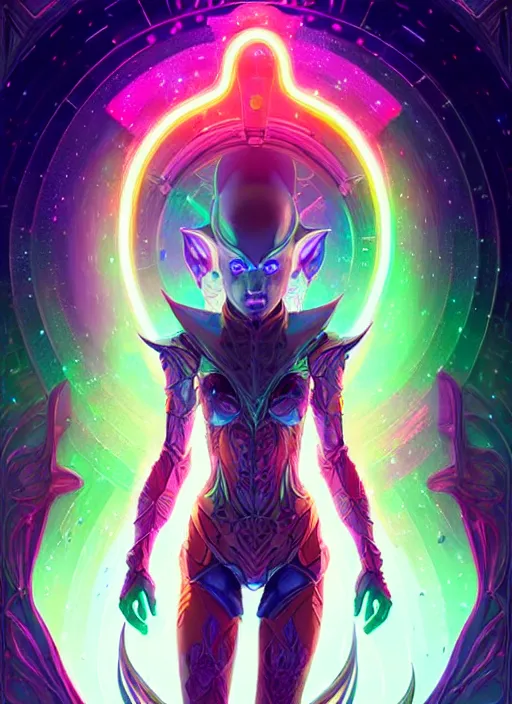 Prompt: a machine elf faceless glowing liquefied stardust adventurer, dnd fantasy character, full body portrait, glowing neon skin, magical aura, ultra realistic, intricate, elegant, highly detailed, digital painting, artstation, smooth, sharp, focus, illustration, art by artgerm and greg rutkowski and alphonse mucha and dan mumford, sacred geometry, ultra fine detailed