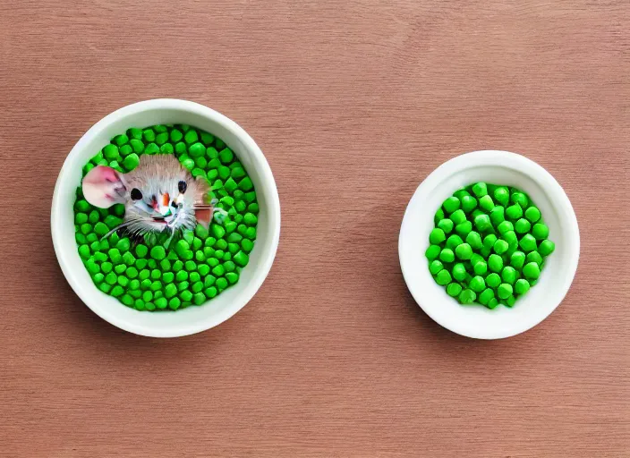 Image similar to a photograph of a cute mouse eating peas