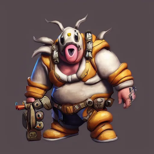 Image similar to roadhog from activision blizzard’s overwatch video game, oil painting by Leonardo divinci