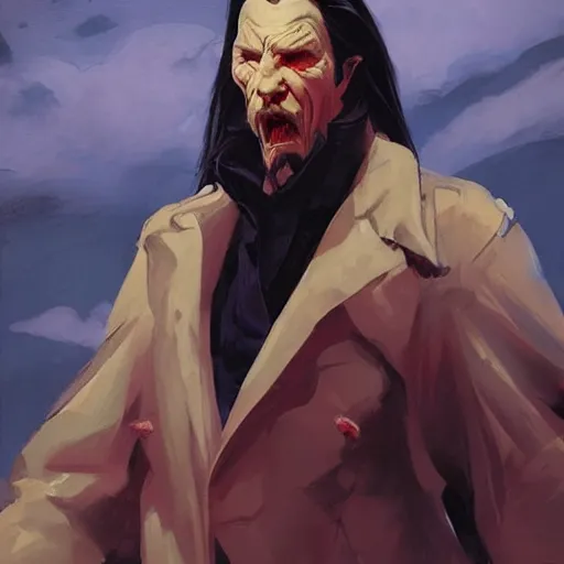 Image similar to greg manchess painting of gary oldman's dracula as an overwatch character, profile picture, matte painting, bold shapes, hard edges, street art, trending on artstation, by huang guangjian and gil elvgren and sachin teng