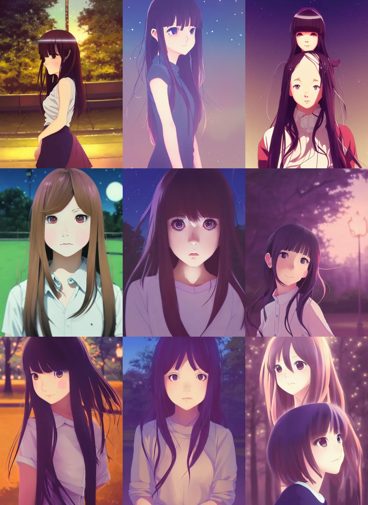 female character anime girl cute face body long hair blue eyes purple  background - Playground