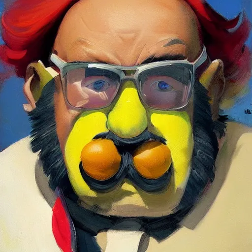 Image similar to greg manchess portrait painting of wario eggman, medium shot, asymmetrical, profile picture, organic painting, sunny day, matte painting, bold shapes, hard edges, street art, trending on artstation, by huang guangjian and gil elvgren and sachin teng