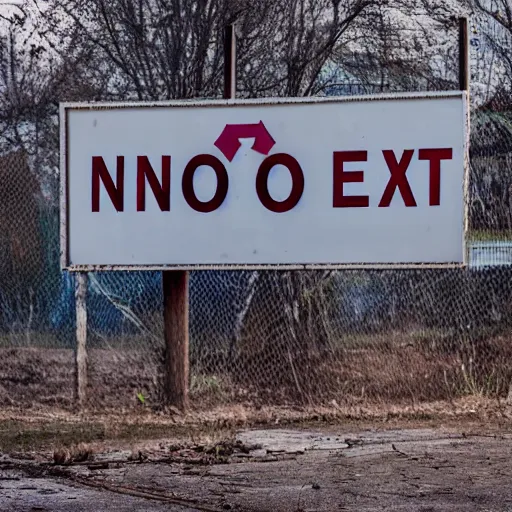 Prompt: A brightly lit sign that says 'No Exit' in an abandoned city