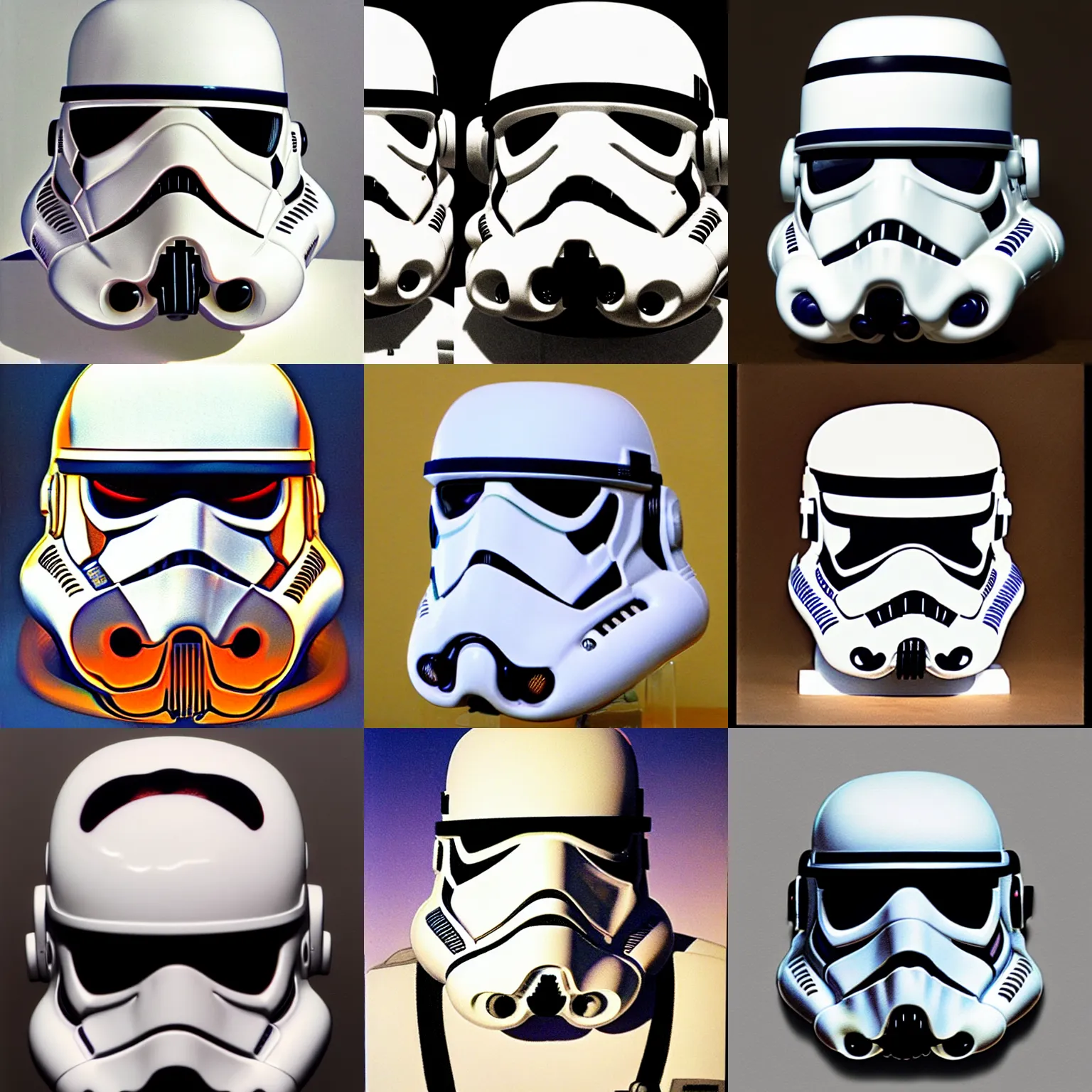 Prompt: Stormtrooper helmet by René Laloux, Jean Giraud, Mœbius, Moebius,