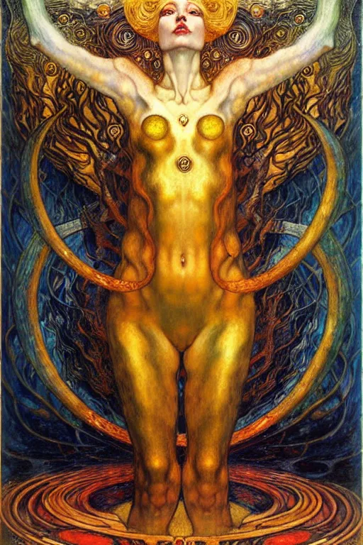 Image similar to Divine Chaos Engine by Karol Bak, Jean Delville, William Blake, Gustav Klimt, and Vincent Van Gogh, symbolist, visionary