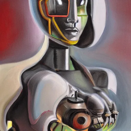 Prompt: robot woman, painting, detailed, dystopic