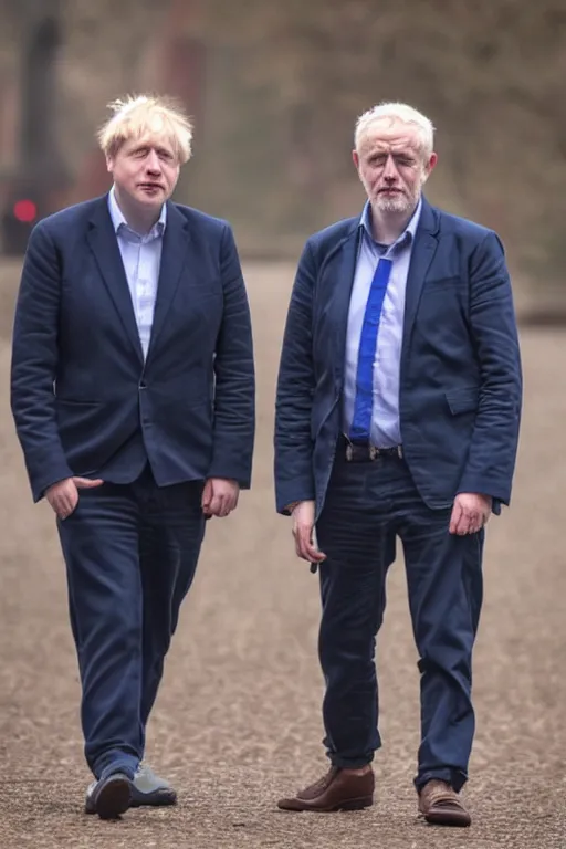 Prompt: boris johnson and jeremy corbyn holding hands, photographed, portrait, photographic, hdr, 4 k