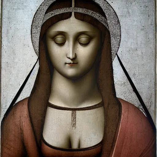 Prompt: silver haired Madonna Litta, by Leonardo da Vinci
