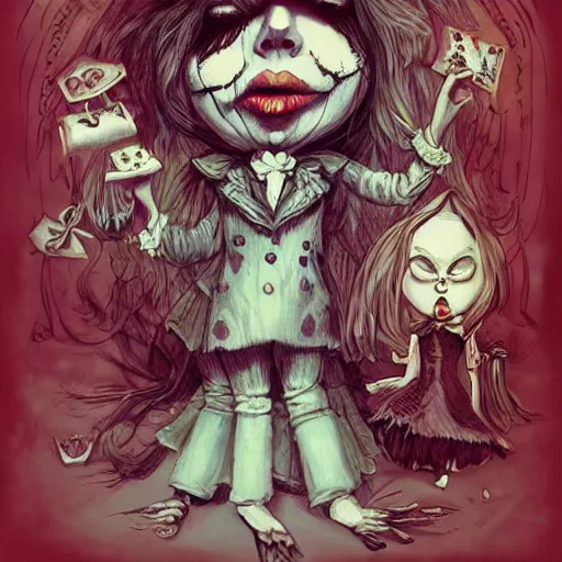 Image similar to alice in wonderland, nightmare, horror, art, illustration, by tim burton, artstation, artgem