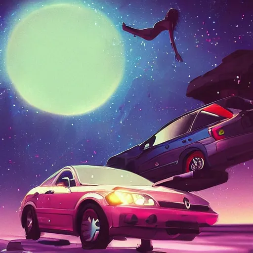 Image similar to under a trillion stars, we've danced on top of cars, digital art, artstation, detailed, sharp