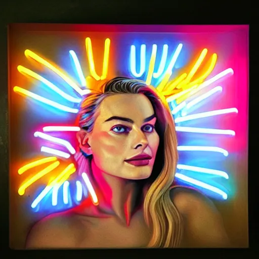 Image similar to margot robbie as 3 d neon art, hyper detailed