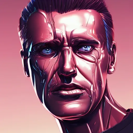 Image similar to James Cameron as the T-800 Terminator, the terminator robot looks exactly like James Cameron, ambient lighting, 4k, anime key visual, lois van baarle, ilya kuvshinov, rossdraws, artstation