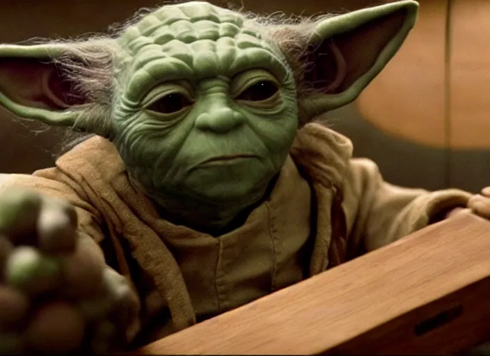 Image similar to film still of yoda working as a pastry chef in the new Star Wars movie, 4k