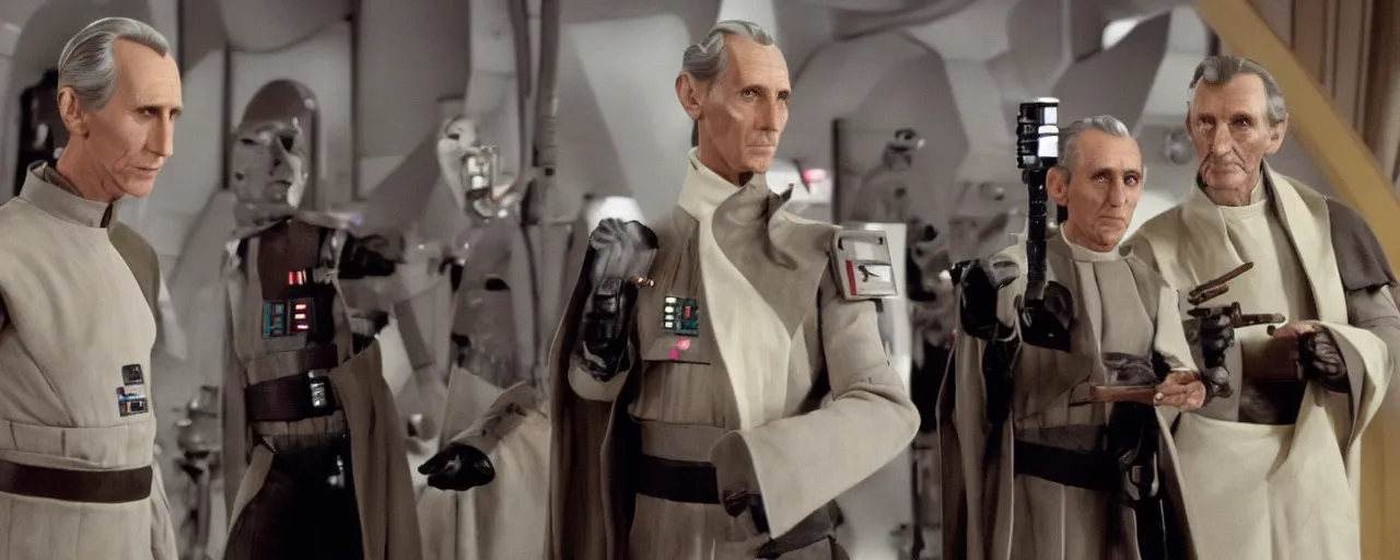 Image similar to Scene from the Disney Plus Star Wars detective show Tarkin and Kenobi h.q. tv still”