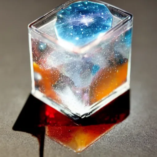 Image similar to photo of an ice cube with a galaxy inside of it