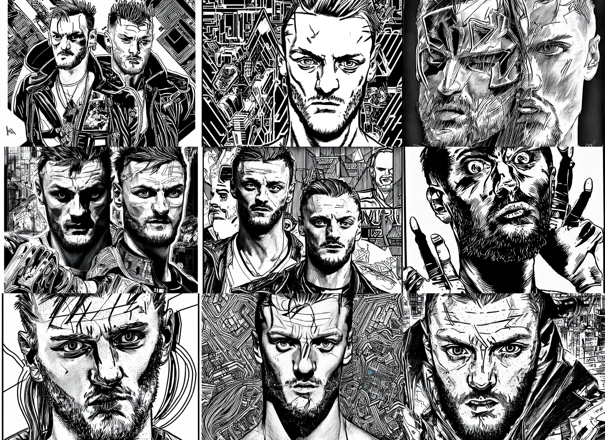 Image similar to jamie vardy, portrait, cyberpunk 2 0 2 0 manual, by steampoweredmikej, inktober, ink drawing, black and white, coloring pages, manga, highly detailed