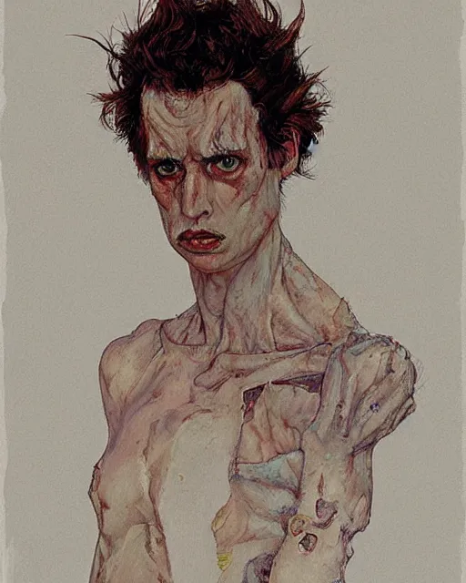 Image similar to portrait of a tyrannosaurus by greg rutkowski in the style of egon schiele