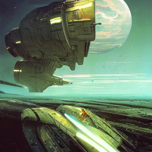 Prompt: a painting in the style of chris foss and in the style of stephan martiniere.