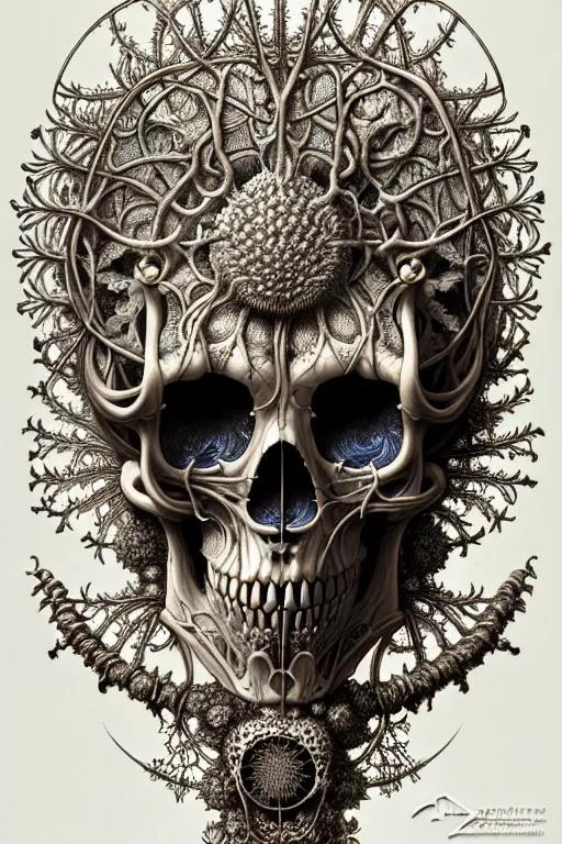 Image similar to art forms of nature by ernst haeckel, memento mori by arthur rackham, ornate antique porcelain beautiful skull mask, ultrasharp, photorealistic, hyperdetailed, octane render, polished, art nouveau, neo - gothic, gothic, intricate ornamental organic filigree, art nouveau botanicals, art forms of nature by ernst haeckel, horizontal symmetry, symbolist, visionary